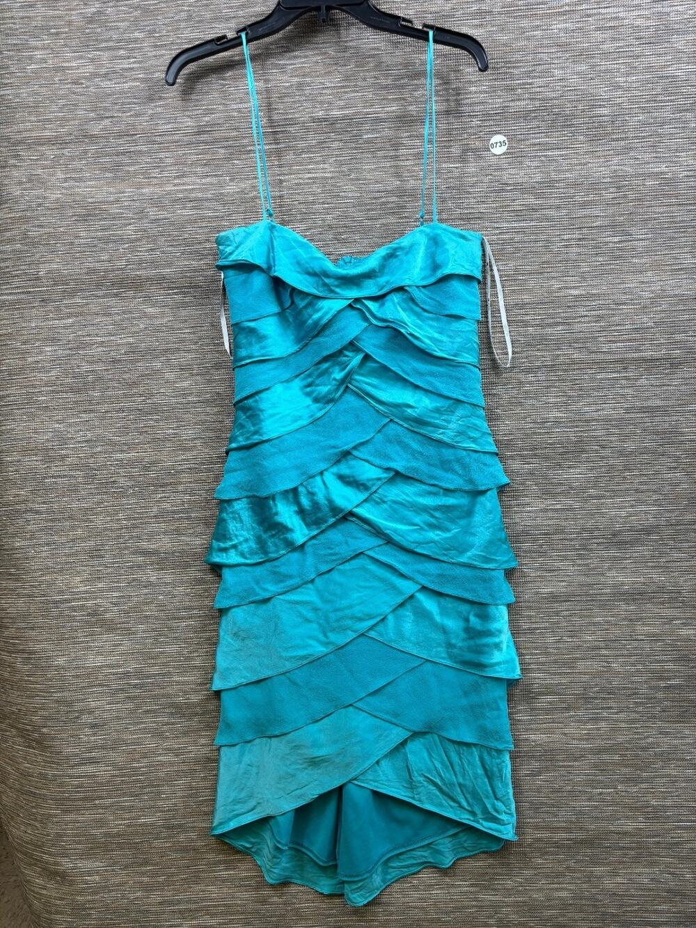 Tadashi 100% Silk Strapless Tiered Ruffled Dress Womens Size 12P Teal